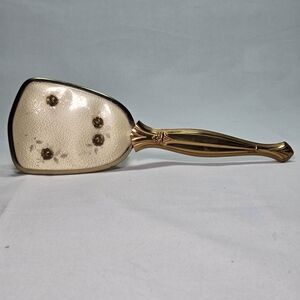 Vintage Metal Gold Tone Vanity Hair Brush Ornate w/Flowers Removable Brush CLEAN